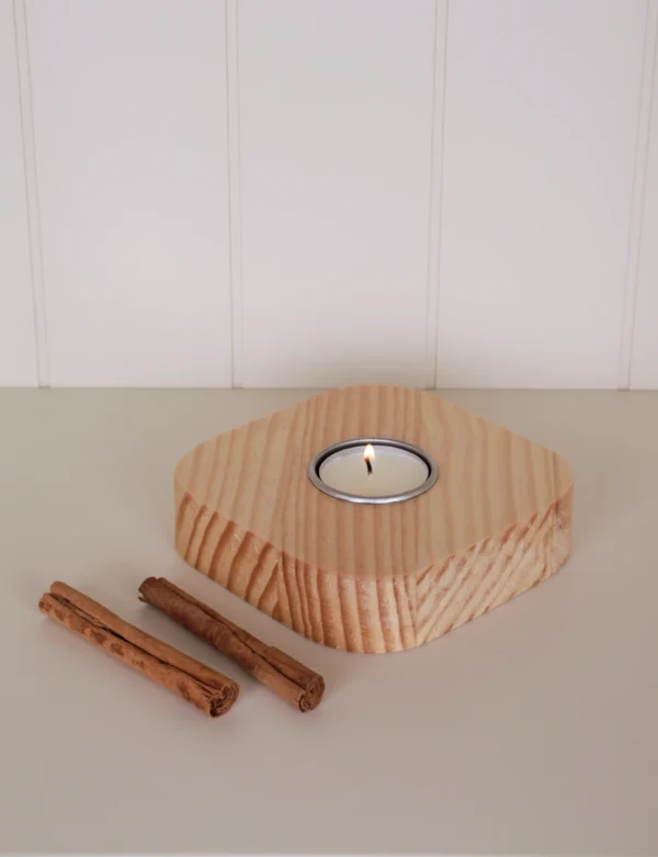 portavelas de madera natural cuadrado redondeado