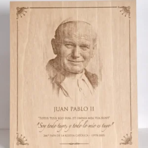 Vista frontal de un grabado en madera de la imagen de Juan Pablo II